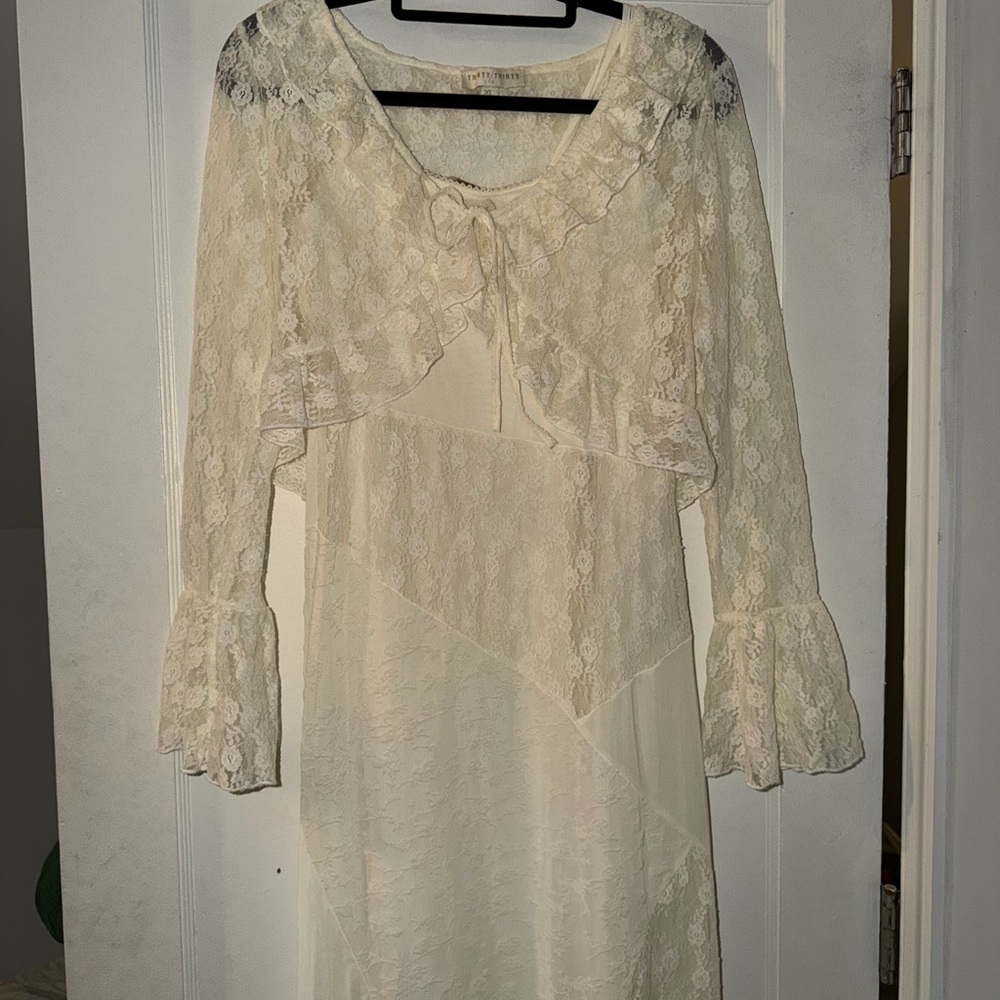 Vintage-Inspired Ivory Lace Maxi Dress with Ruffle Details 2 piece set